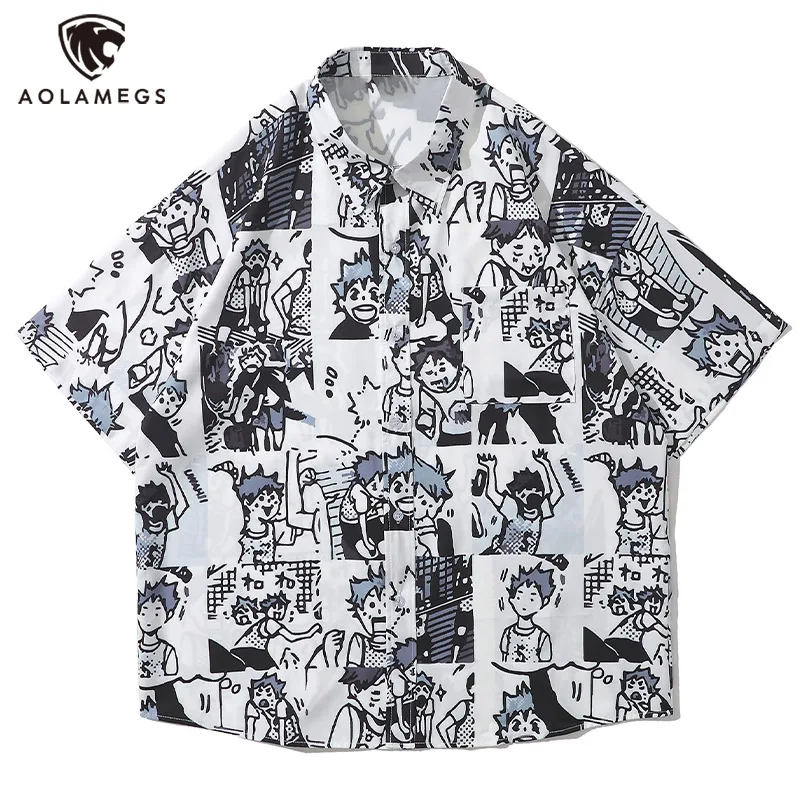 Men Short Sleeve Shirts Cartoon Comics Boy Printed Blouses Y2K Harajuku Japanese Retro Loose Summer Tops Streetwear Unisex бэтмен detective comics мертвецкий холод