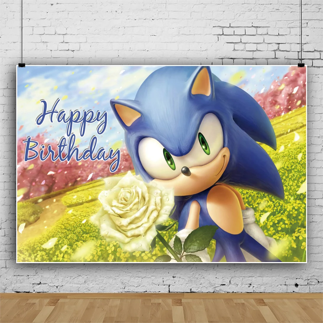 thumbnail image 1 of Fondo fotográfico de Sonic The Hedgehog para fotografía, suministros para fiestas de cumpleaños, baby shower, pancarta decorativa personalizada, 1 of 5