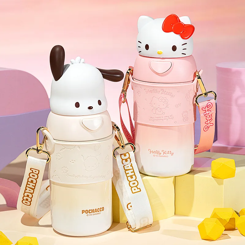

Sanrio Doll Vacuum Cup Girls Kawaii Anime Hello Kitty Cinnamoroll Water Bottle Kids Winter Cartoon Kuromi Straw Cup Gift for Kid