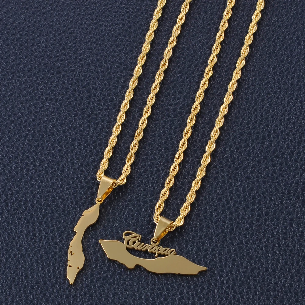 Curaçao Kaart Ketting | Goud Kleur 1