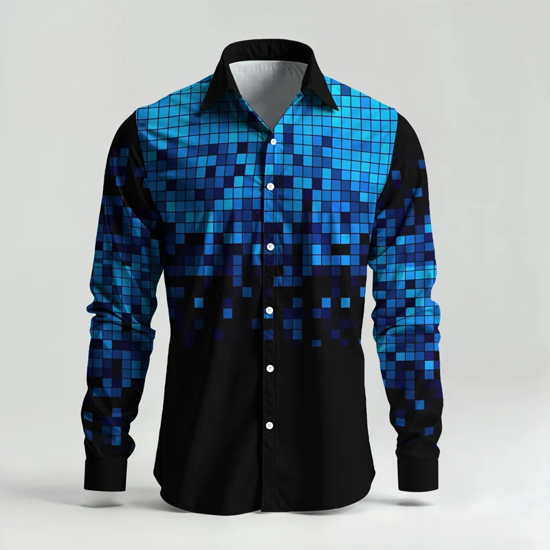 2025 New Arrival Men Shirt Set Geometry Print Summer Fashion Simple Two Piece Set Mens Gradient Lightweight Party Long Sleeves_voghion.com