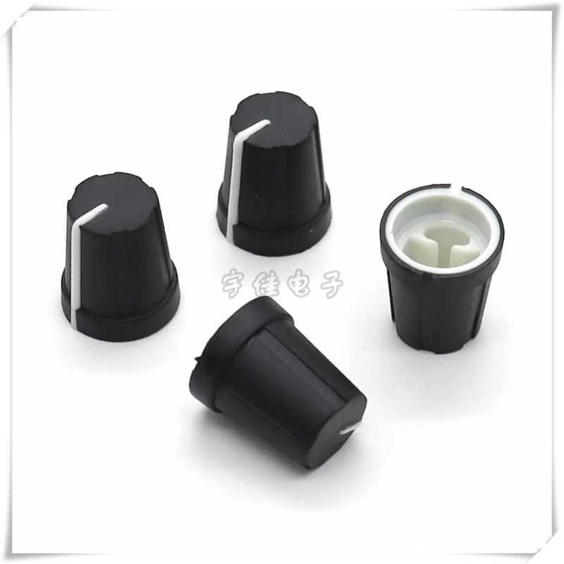 10PCS Potentiometer Knobs Black Half Shaft Handle Knob Cap Rubber 0 Degree Indication D Hole
