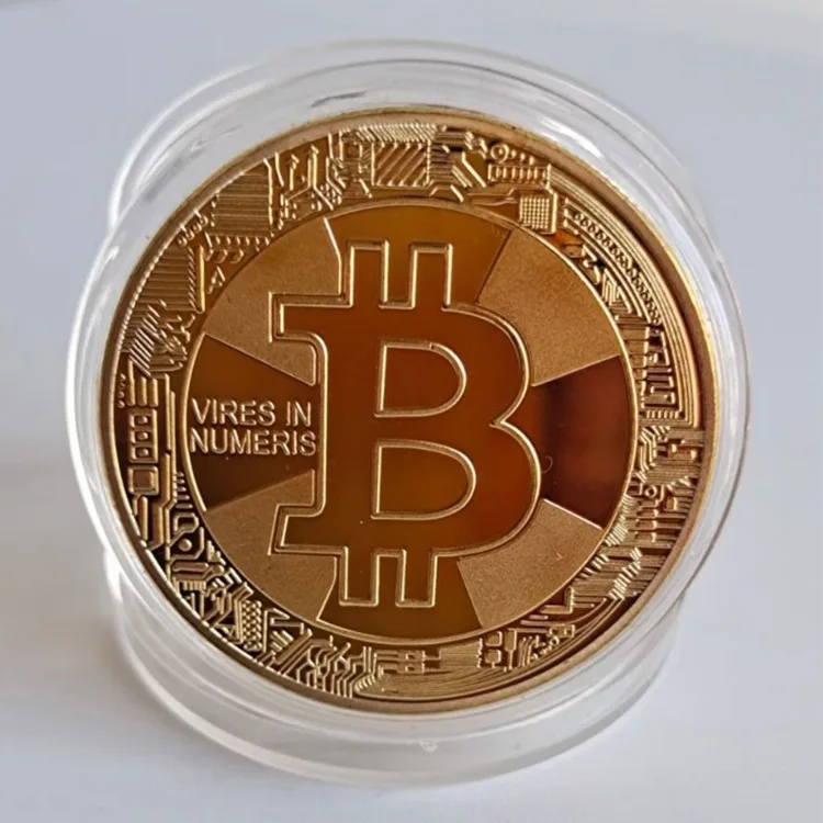PfX Pièce de collection Bitcoin en or véritable plaqué or 24 carats avec  étui en velours élégant (doré) : : Mode