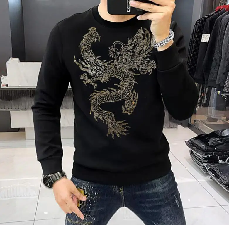 

2024 Rhinestones Pullover Sweatshirts Men style Fashion Casual Streetwear Plein ali New men Male