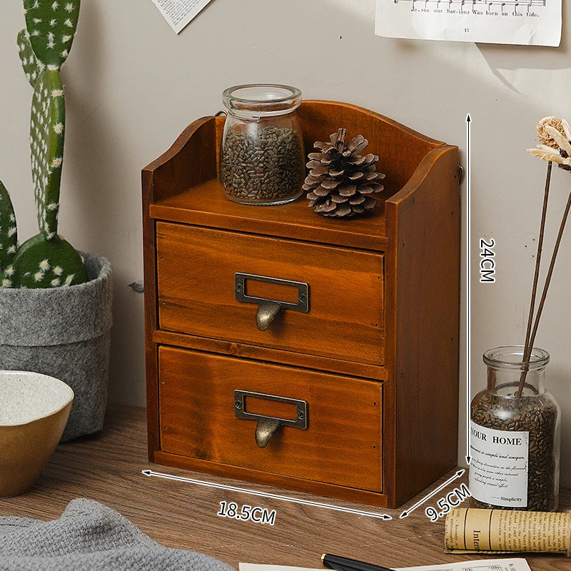 ארון אחסון שולחני מעץ בסגנון רטרו, מארגן תכשיטים למעונות סטודנטים, ארון בעל ארבע מגירות, מדף תצוגה לאביזרים מעץ