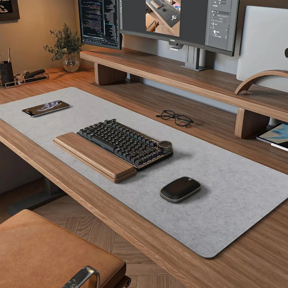 Large Dark Gray Felt Desk Mat - Premium Mouse & Keyboard Protector
