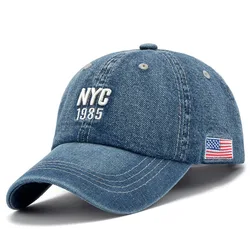 Unisex Embroidered Denim Snapback Hat - Stylish Summer Sports Cap (Navy Blue)