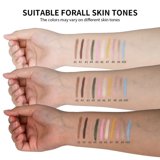 10 Colors Glitter Eyeshadow Stick 10 Counts Highlighter Eye Shadow Stick Set Colorful Eyeshadow Pencil Crayon Eyeliner Cosmetic