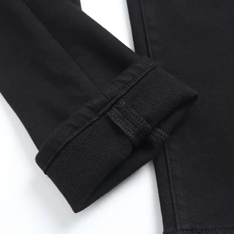 Withered  New Women's Cloth Jeans Women Fashion Black Denim Pants For Winter Plush Warm