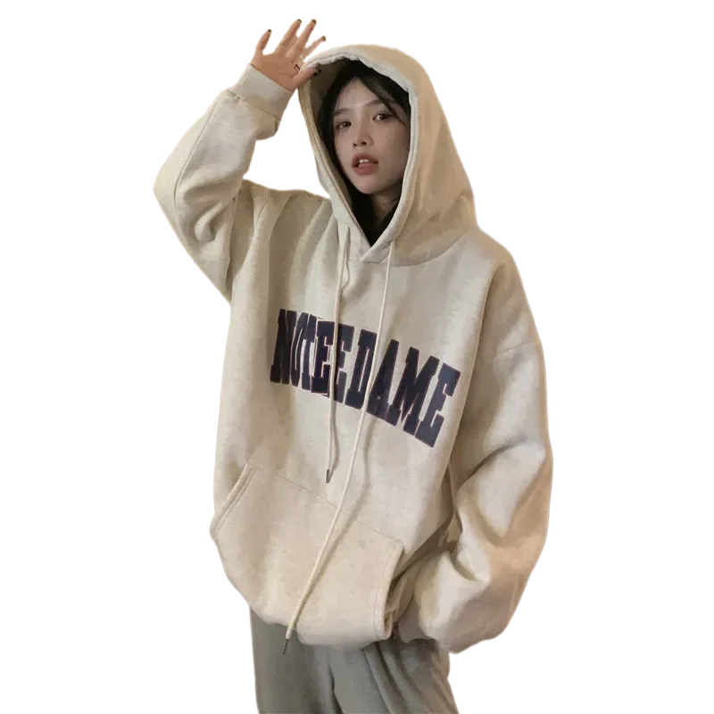 

2023 Autumn Women Letter Print Oversized Hoodie Harajuku High Street Loose Hooded Sweatshirt Y2k Clothes Streetwear Pullover Top