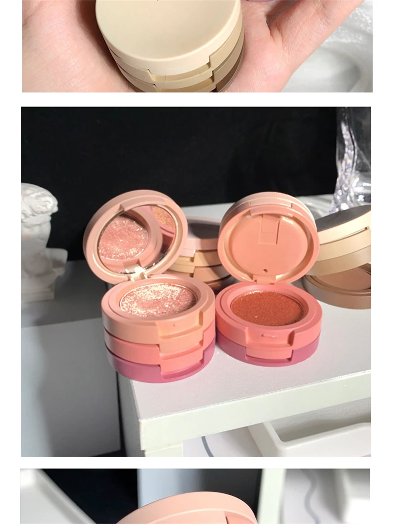 3 In 1 Highlight Shadow Rouge Makeup Peach Blush Contour Palette Face Glitter Pigment 3 Color Eyeshadow Eyebrow Powder Cosmetics