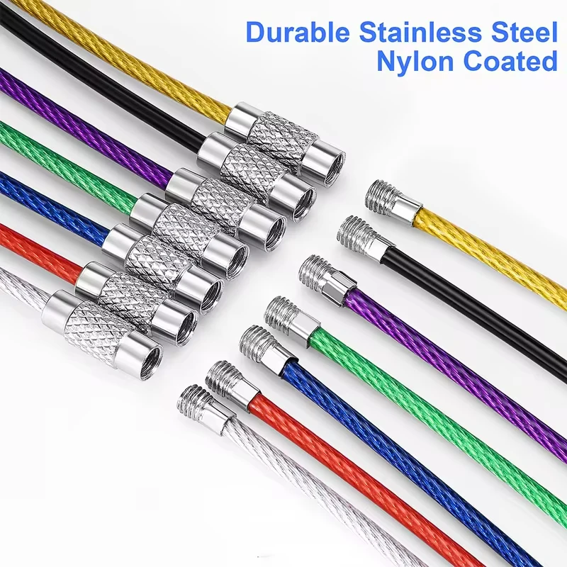 Versatile PVC Coated Stainless Steel Wire Keychain Kit - Durable Cable Ring and Screw Locking Accessories