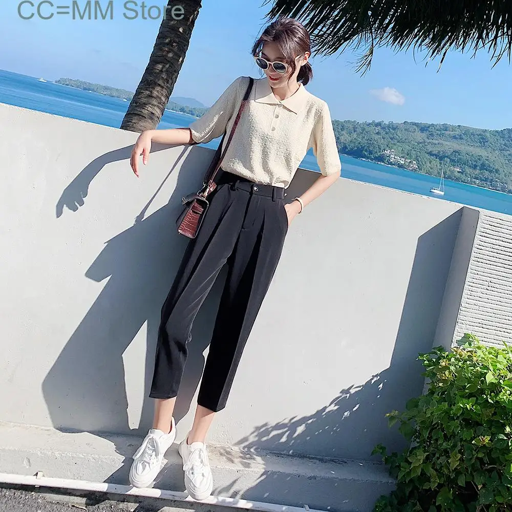 New Suit Pants Woman High Waist Pants Office Lady Harem Pants Women Trousers Black Beige Korean Fashion High Quality Capris