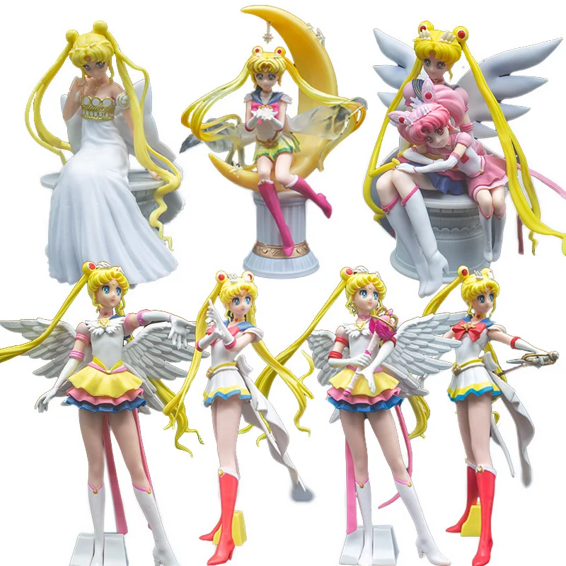 Klassische Anime-Figuren Kriegerin Mond Hase Puppe Charm Engel Seemann Hase Kawaii PVC Modell Kuchen Dekoration Geschenk für Mädchen