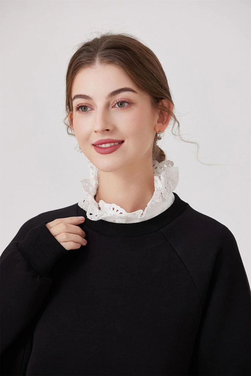 Weiße Stickerei, abnehmbarer Fake-Kragen, Damen- und Mädchen-Halbhemdbluse, Rüschen, Stehkragen, Pullover, dekorativer Kragen – Detail 4