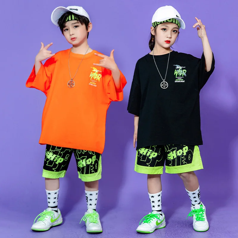 

Children's Hip-hop Trendy Clothes Summer Children's Korean Version Trendy Brand T-shirt Girls' Jazz Dance Performance Clothes
