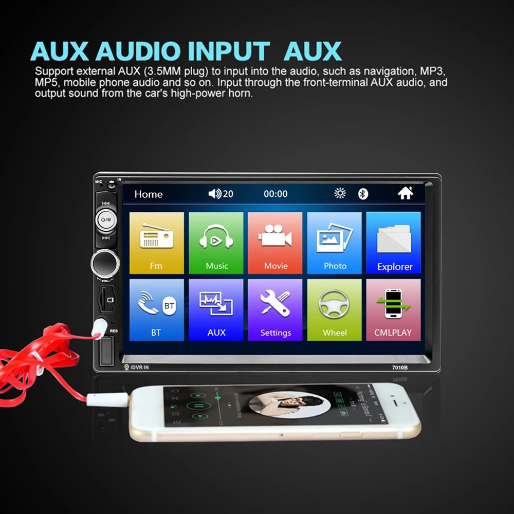Radio para Auto Podofo 2Din de 7'' con Soporte para Android/iPhone, Mirror Link, SWC, Reproductor Multimedia, Bluetooth, Radio FM, AUX, USB y Carga 3