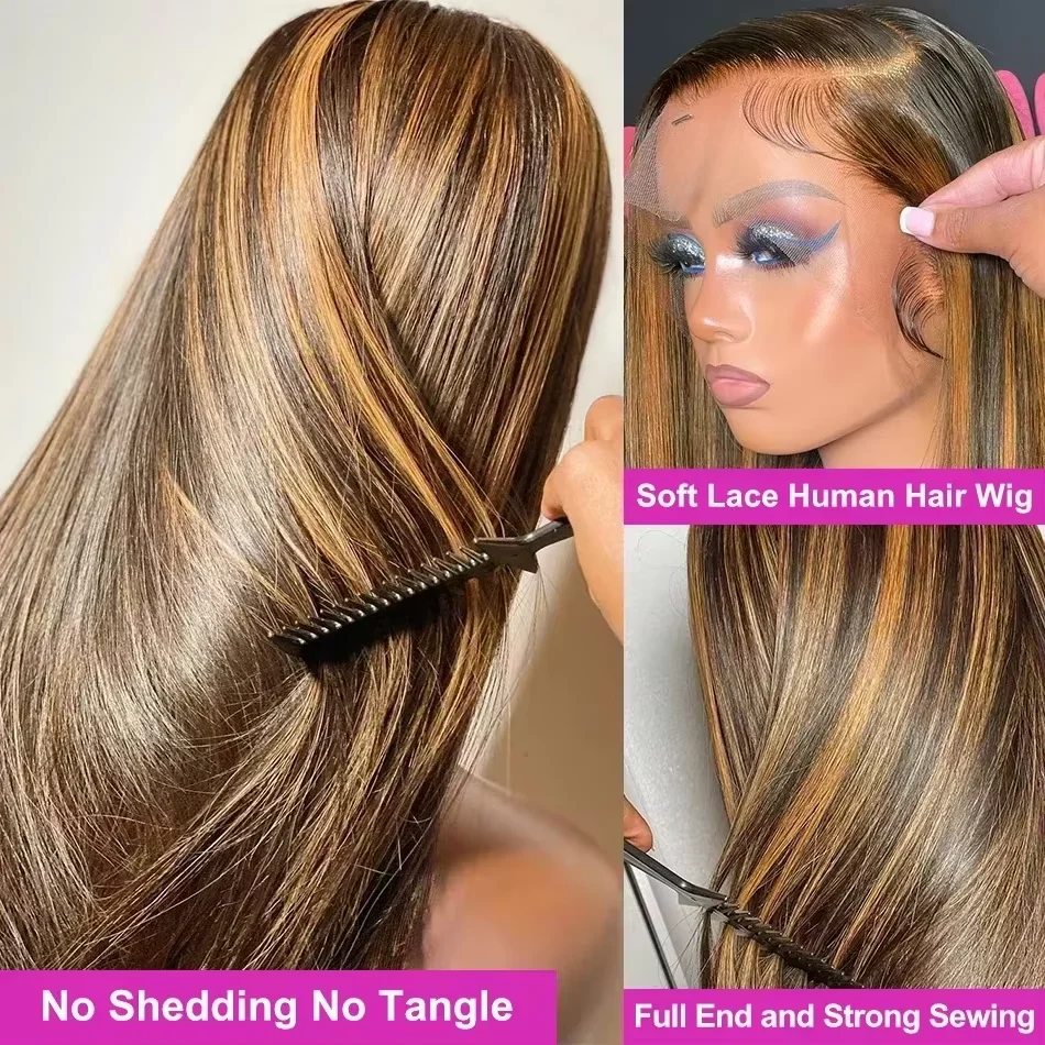 30 40 Inch Highlight Ombre Bone Straight Human Hair Wig Colored 13x6 HD Lace Frontal Wig 360 Full Lace Front Human Hair Wigs 4