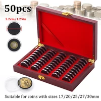 50PCS Wooden Coin Collection Box - Wood Storage Case for Commemorative Coins Organizer Home Organizer adjustable inner pads 1