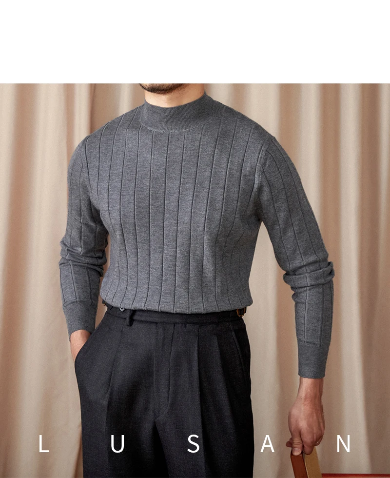 Herbst und Winter Gentry Pullover Slim-Fit Wollpullover Vintage italienischer Langarm-Pullover mit halbem Rollkragen Trendige Herren – Detail 19