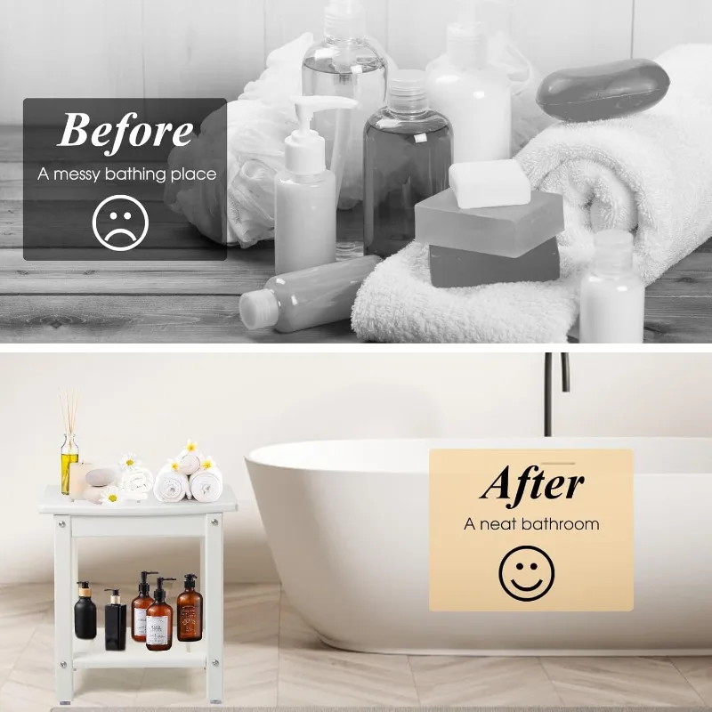 Shower Chair, HDPE Shower Bench for Inside Shower to Sit On It, Shower Stool with Storage Shelf 2-Tier Spa Stool for Elderly 5