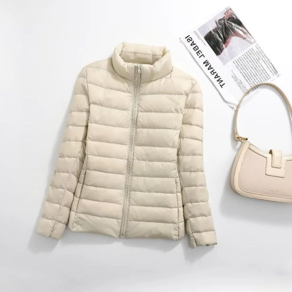 

Autumn Winter Women's Down Jacket 2023 Ultra Light 90% White Duck Down Puffer Jacket Stand Collar Portable Windproof Down Coat
