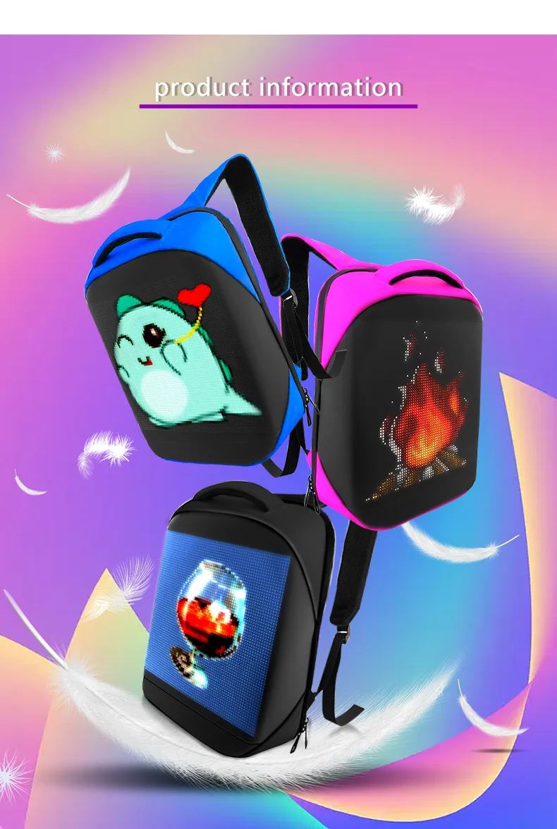 Smart Led Screen Backpack Bluetooth Version Waterproof Bag Outdoor Dynamic Advertising Light Billboard Led Pixel Panel Schoolbag