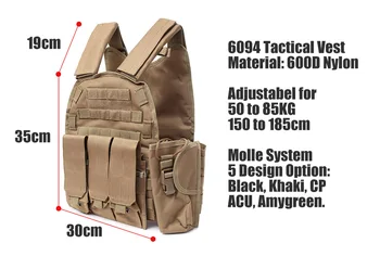 6094 Tactical Vest Molle 900D Nylon Body Armor Hunting Plate Carrier Airsoft 094K M4 Pouch Combat