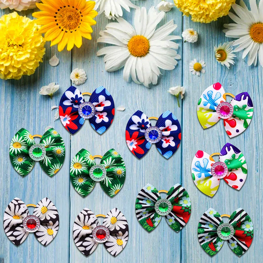 30개 강아지 털 리본 믹스 컬러 데이지 고양이 강아지 털 리본 강아지 털 고무줄 여름 애완용품 소형견 미용 용품