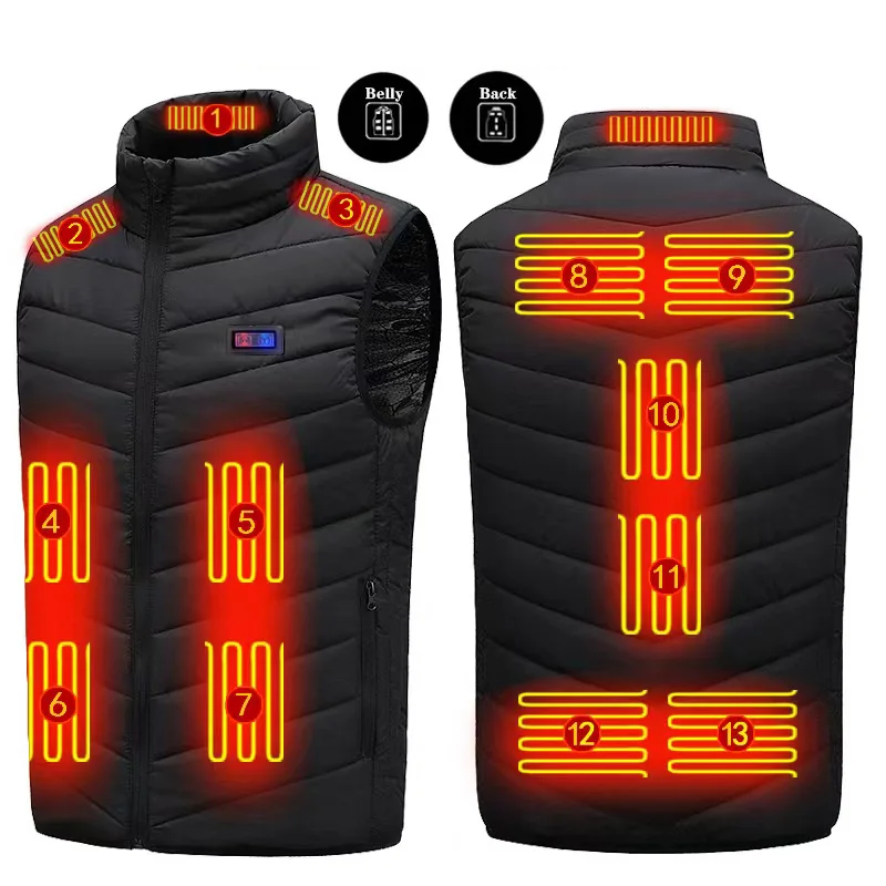 13 Areas Heated Vest Oversized Women Men Winter Snowboarding Coat Self Heating Vest USB Electric Thermal Jacket Outdoor