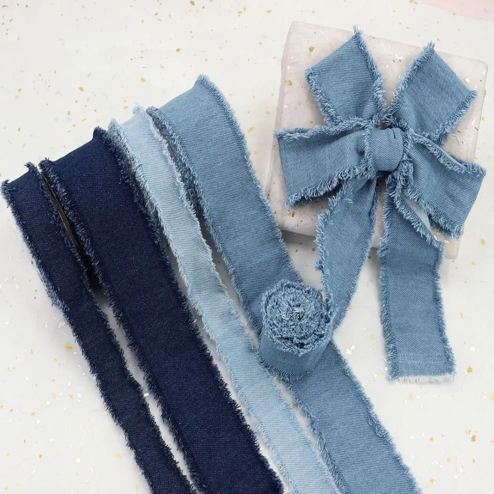 Blue Cowboy Denim Ribbon Fashion Solid Color 1.5Yards Jeans Cloth Fabric Hairclip Bows DIY Sewing Crafts Gift Wrapping