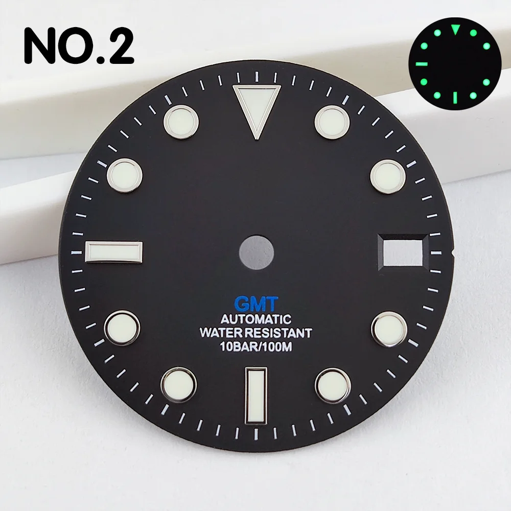 28.5mm dial GMT dial fits NH35 watch green luminous watch parts replacement parts high quality dials