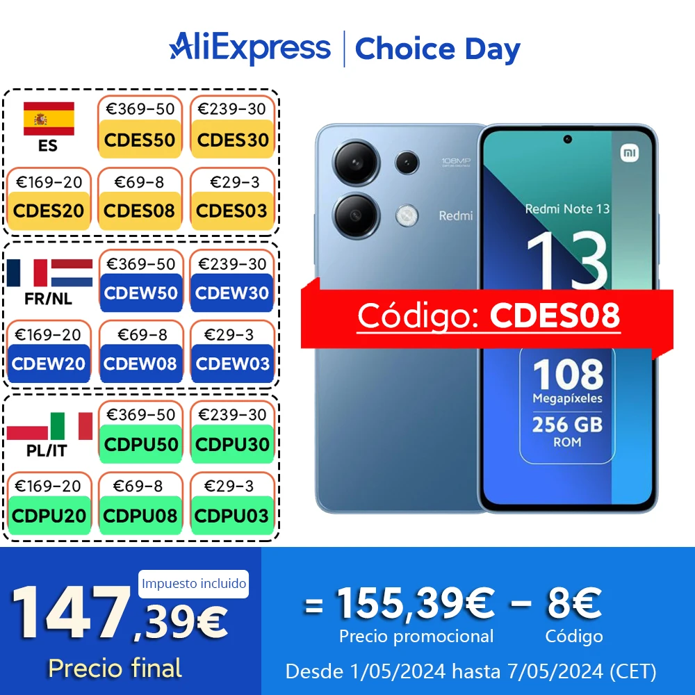 [8€ dto. Código: CDES08] Xiaomi Redmi Note 13 Smartphone, Snapdragon 685, Pantalla AMOLED de 6,67\