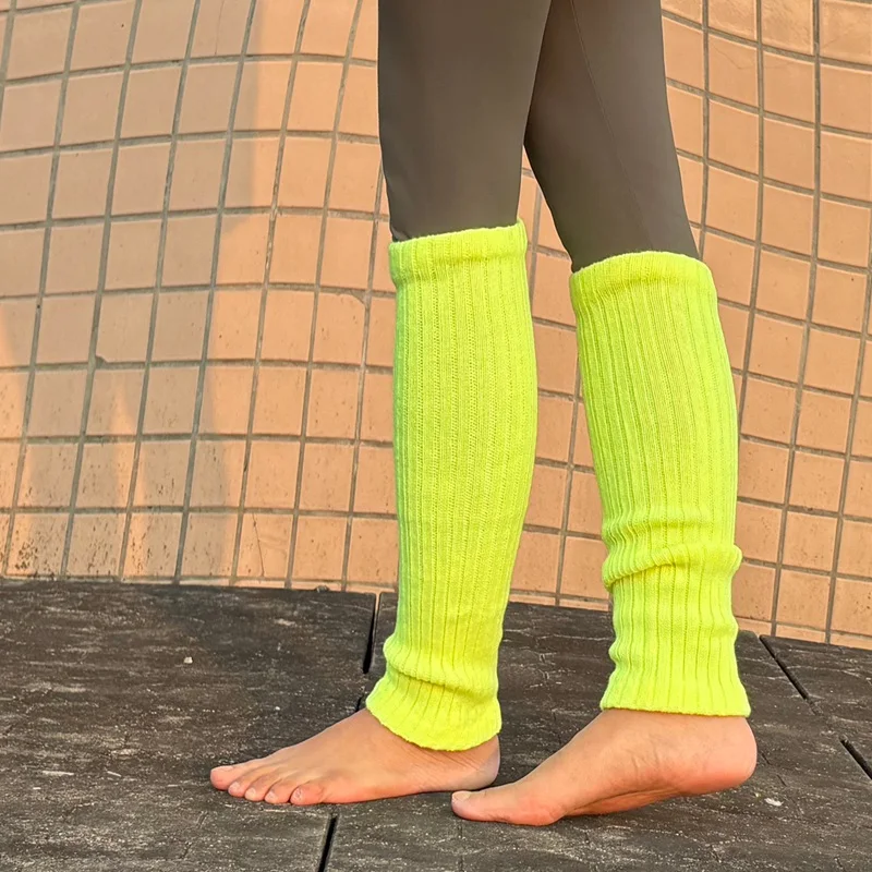 Women Winter Bright Green Color JK Style Spice Girls College Foot Cover Warm Pile Long Socks Boot Cuff Cover Knitted Leg Warmers