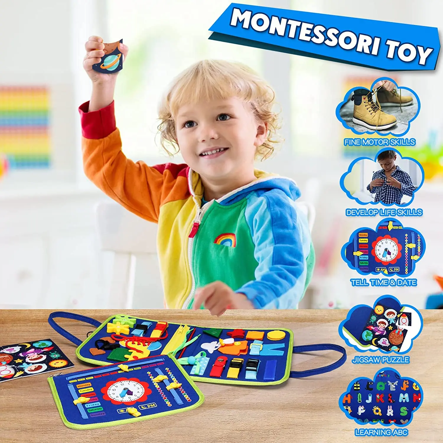 Montessori Kleinkind beschäftigt Board pädagogische Aktivität für grundlegende Kleid Motorik Baby Lernspiel zeug für die Reise – Detail 16