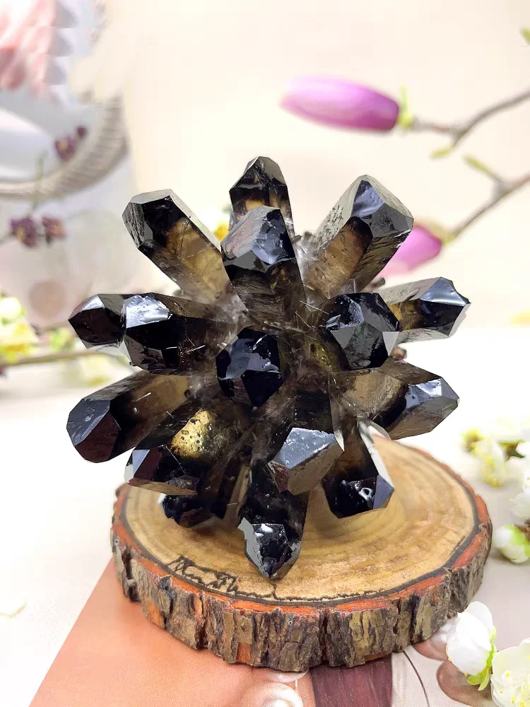 Natural raw ore black crystal cluster, healing rare ore specimens fine crystal ornaments