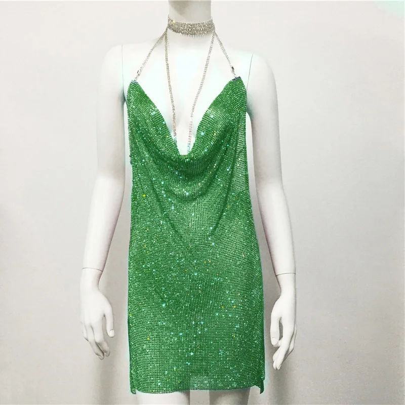 

Sexy Diamond Party Dress Fashion Nightclub Glitter Crystal Mini Dress Spicy Ladies Pub Birthday Dress for Women Hollow Out Robe