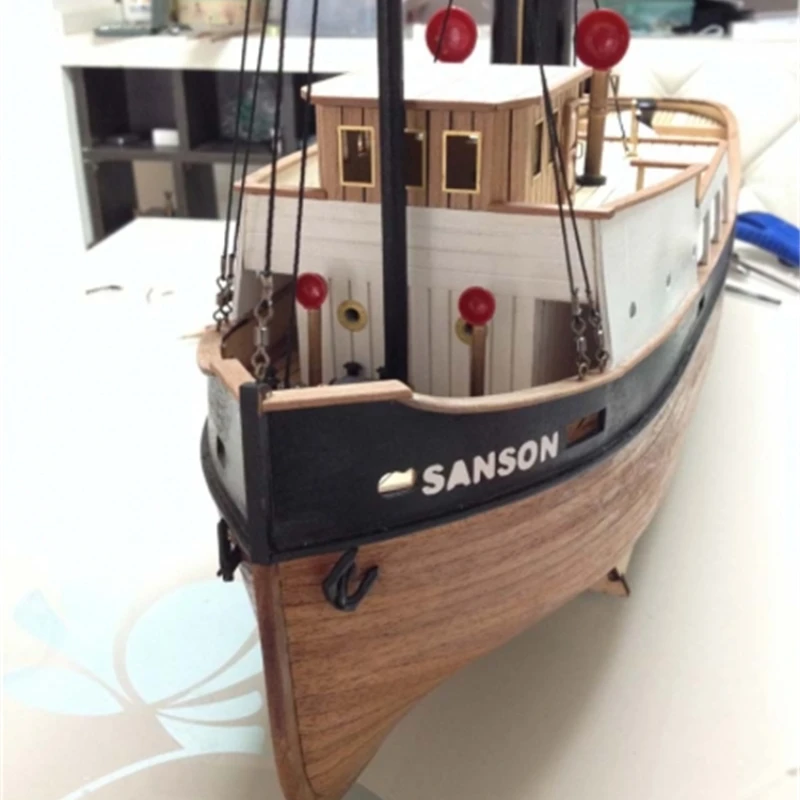 Фото Деревянная лодка SANSON Tugboat с лазерной резкой в масштабе 1:50, деревянная модель, точная сборка №1