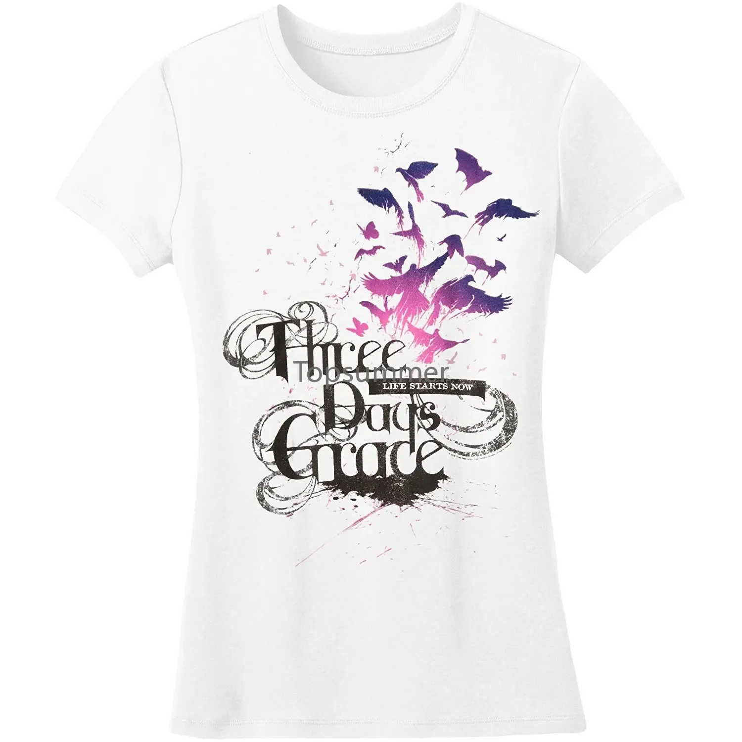 

Three Days Grace Exploding Birds Girls Jr Soft Tee Small White