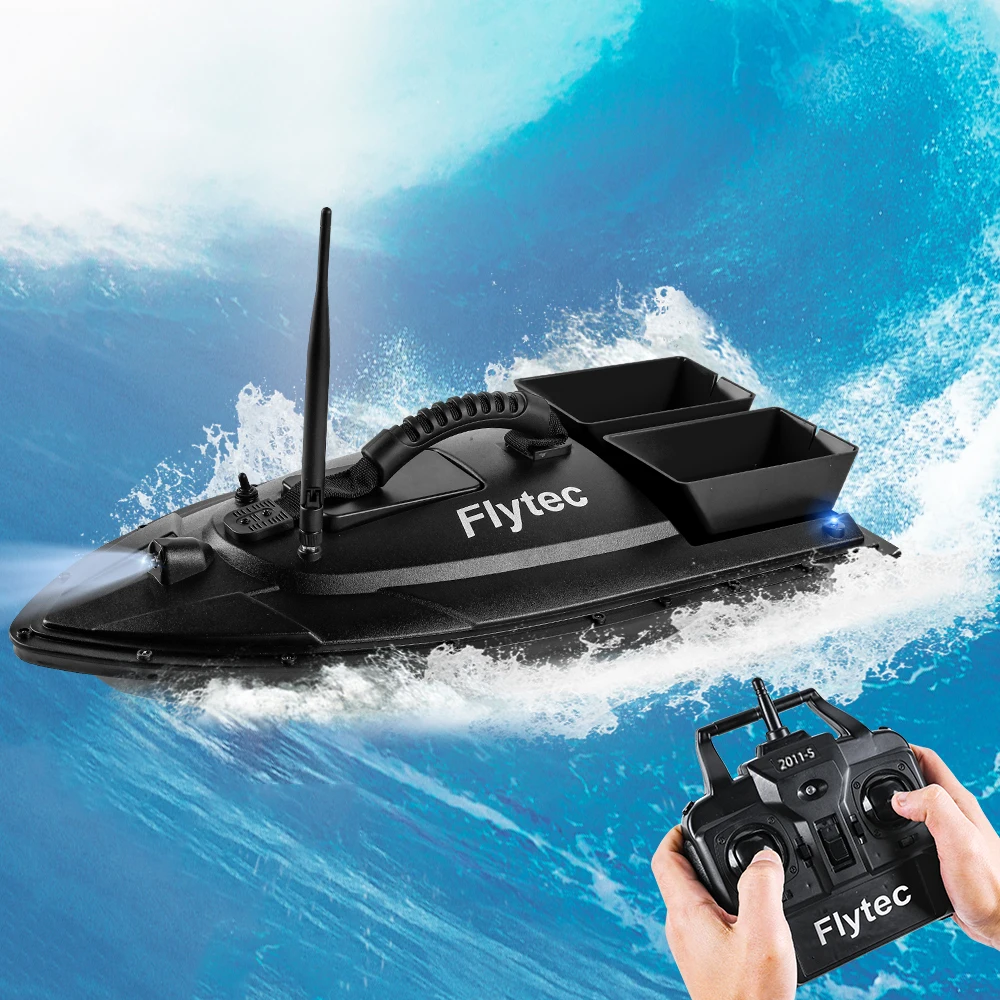 Flytec Fishing Bait Boat 500m Remote Control Bait Boat Dual Motor Fish Finder 1.5KG Loading with LED Light for Fishing 6