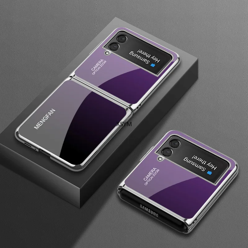samsung flip phone cute Flip3 Luxury Galvanized Tempered Glass Case for Samsung Galaxy Z Flip3 Stylish Gradient Color Shockproof Hard Case Z Flip3 Case samsung silicone cover Cases For Samsung