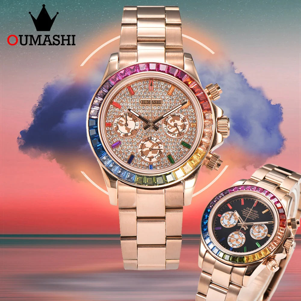 OUMASHI-series new style man's VK63 watch Colored diamonds sapphire316steel quartz sports watch VK63 movement 1