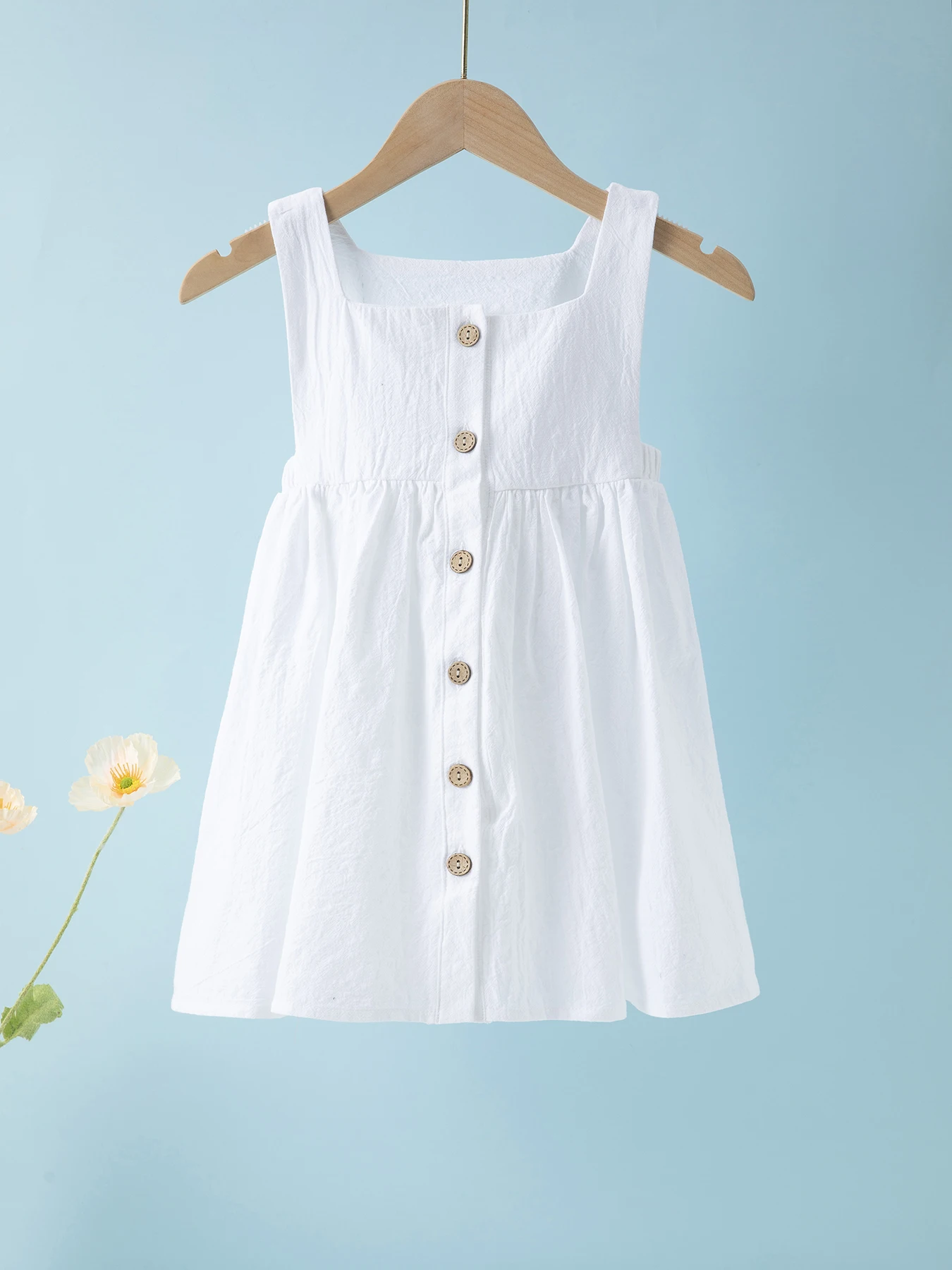 Summer kids clothes solid color suspender girl frocks linen cotton sleeveless summer dress