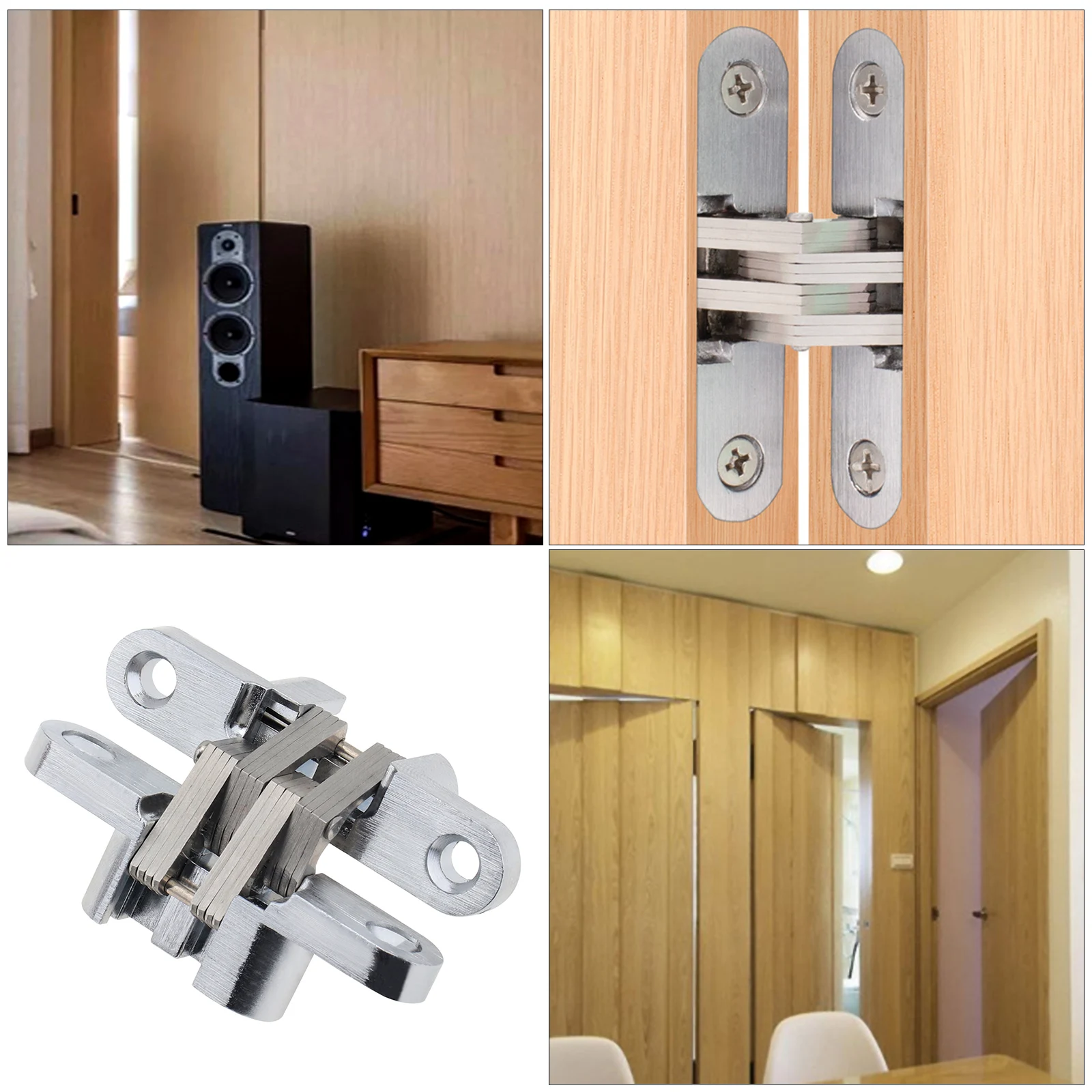 2pcs Stainless Steel Hidden Door Hinges 180 Degree Concealed Cabinet Bookcase Wardrobe Closet Door Hinges Furniture Hardware
