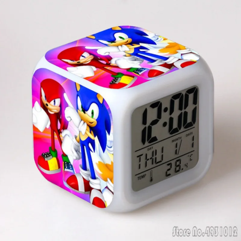 thumbnail image 1 of Reloj despertador con luz LED de 8 x 8 x 8 cm con diseño de Sonic the Hedgehog, Sonic the Sonic Boy, creativo, para estudiantes, con pantalla de hora, semana y mes, 1 of 4