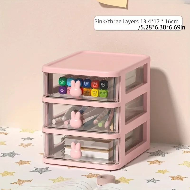 Cute Rabbit Desktop Organizer Drawer Style Student Stationery Jewelry Cosmetic Multi-function Storage Rack