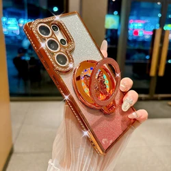 Glitter Butterfly Rotating Bracket Case with Diamond Bling Cover - Galaxy S23 Ultra (OrangeSF)