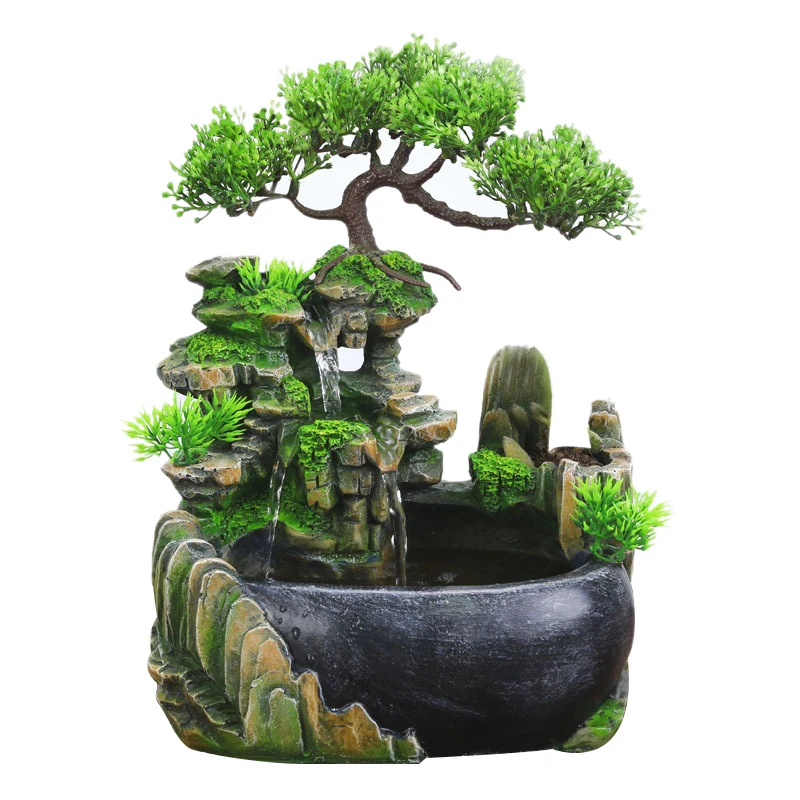 

EU Plug,Indoor Simulation Resin Rockery Waterscape Feng Shui Water Fountain Home Desktop Decoration Crafts