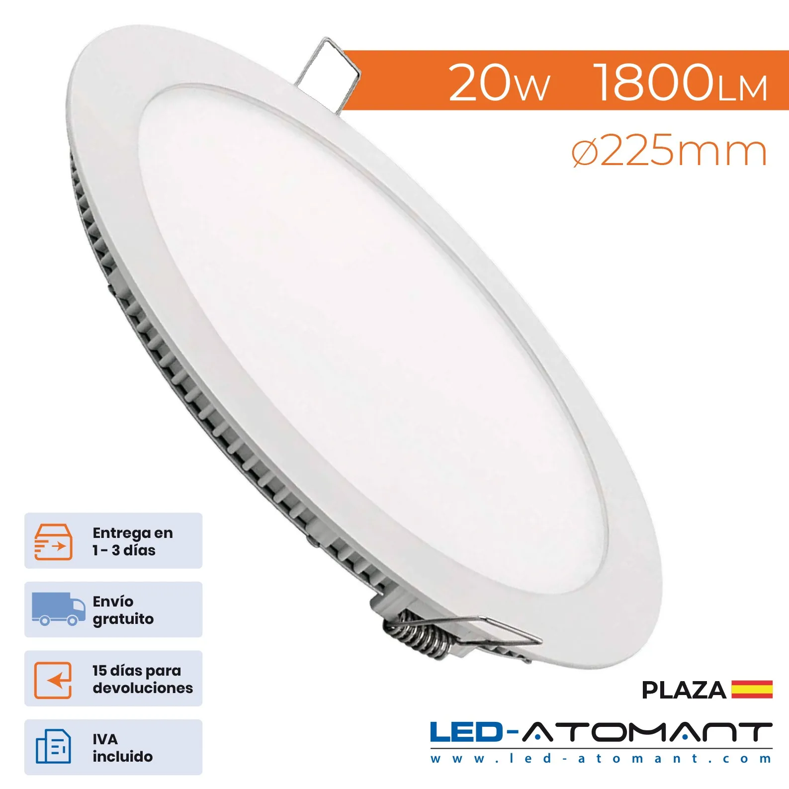 LED ATOMANT Panel LED Cuadrado Marco Plata 225mm 20W, CCT (Selector de