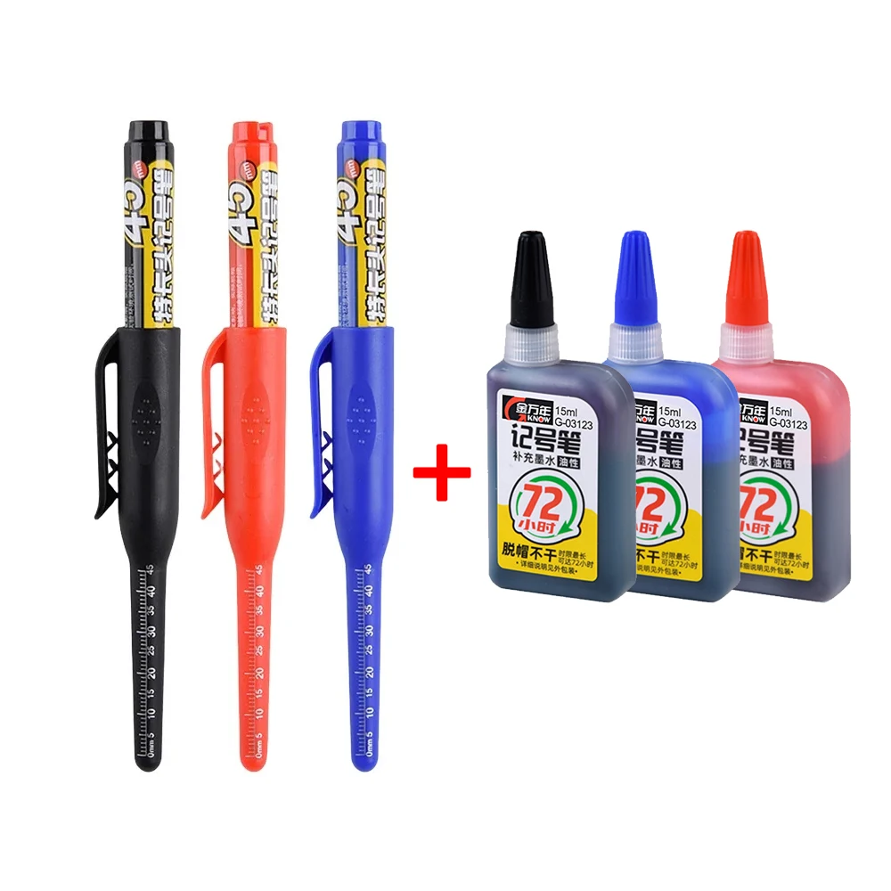 Deep Hole Marker Pens with Long Nib Head - Waterproof Ink for Precision Woodworking